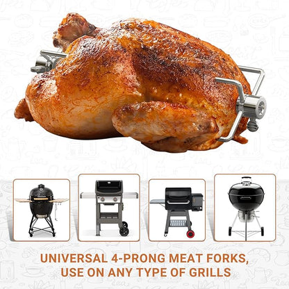 Onlyfire 6007 Stainless Steel Grill Rotisserie Meat Forks(1-Pair)- Only Fits 516" Square Spit Rods