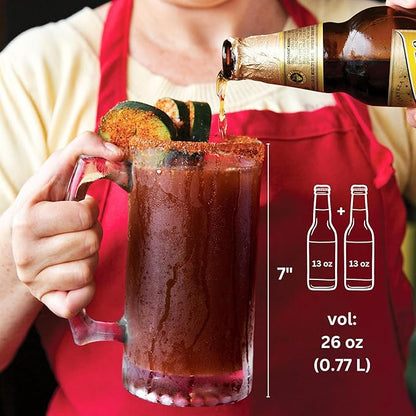 Glass Beer Mug Freezer Safe, 26 oz Mug Beer Stein with Handle, Large