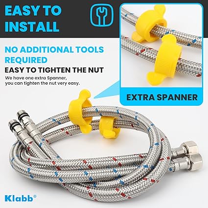 Klabb F18 32-Inch Long Bathroom Kitchen Faucet Connector Braided Stainless Steel Supply Hose 38-Inch Female Compression Thread x M10 Male Connector, x 2 Pcs (1 Pair)