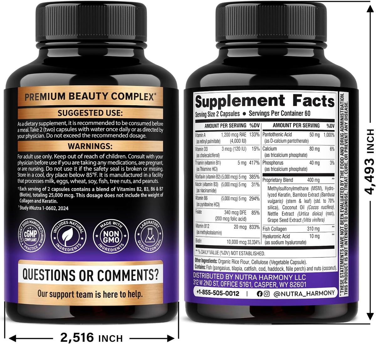 Biotin | Collagen | Hyaluronic Acid | Keratin - Support Normal Hair Growth Cycle, Skin & Nails - Clinically Tested - 25000mcg Vitamins B1, B2, B3, B6 & B7 - for Women & Men - Made in USA, 120 Capsules