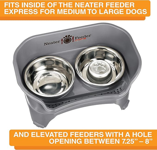 Neater Pet Brands Stainless Steel Slow Feed Dog Bowl for Fast Eating Large Breed, Metal Slow Feeder Dog Bowl Fits in Large Neater Feeders, for Puppy or Dogs (40 lbs), 3 Cup Food Capacity