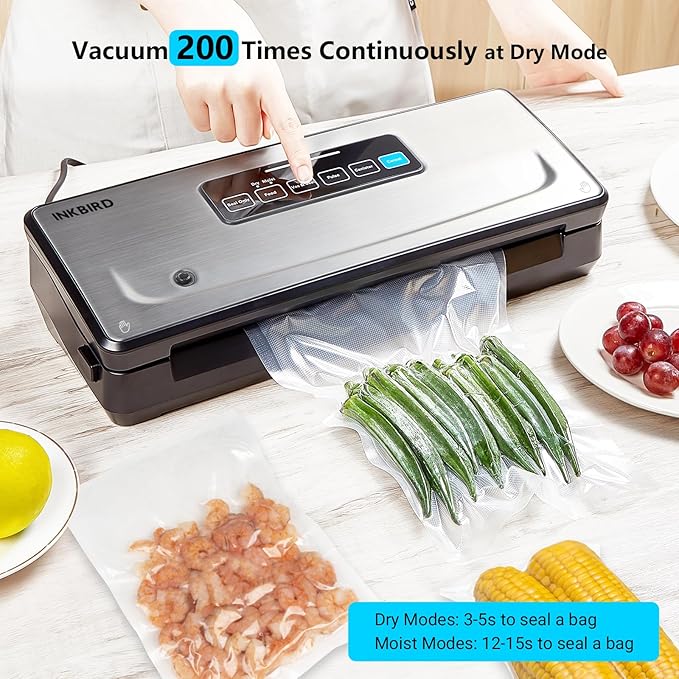 INKBIRD Vacuum Sealer Machine, Food Vacuum Sealers with Roll Storage, MoistDryPulseSealCanister 5-Food Modes with External Vacuum System, Food Vacuum Sealing Machine with Kits, 11.8'' Cutter