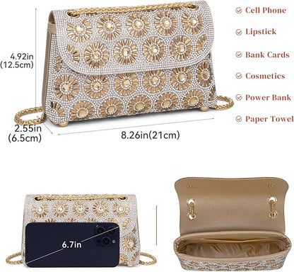 Gets Sparkly Rhinestones Clutch Purses for Women Purses and Handbags for Wedding Party Evening Crossbody Bag with Chain