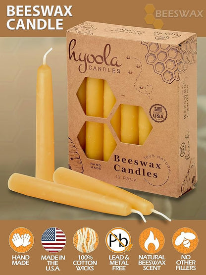 Hyoola Beeswax Candles 12 Pack - All Natural 100 Beeswax Tree Candles - 12 Inch Candles - Handmade in The USA - Yellow