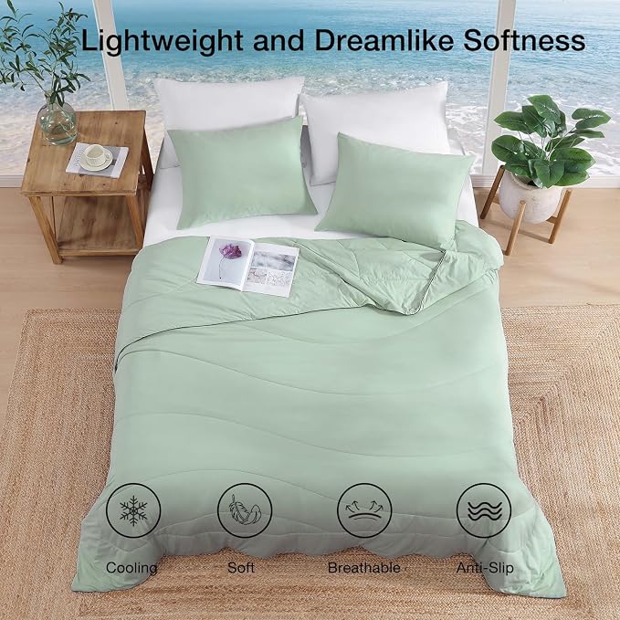 Monbix ChillChilla Cooling Comforter Queen Size-1 Pieces Cooling Blankets for Hot Sleepers and Night Sweats, Double-Sided Summer Queen Comforter , Breathable Lightweight Blanket Grey Only