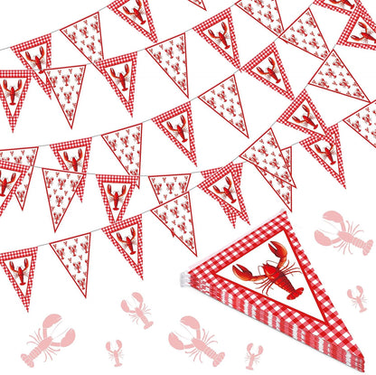 Boao 5 Pcs Crawfish Boil Party Decorations Crawfish Pennant Banner 49ft Shrimp Boil Pennant Flags Red Plaid Hanging Banner for Birthday Lobster Mardi Gras Summer Shrimp Party Supplies(box damaged)