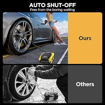 Tire Inflator Portable Air Compressor, Tire Air Pump for Car Tires, 12V DC 150PSI Auto Bike Pump with Digital Pressure GaugeLED Light, Yellow, Large