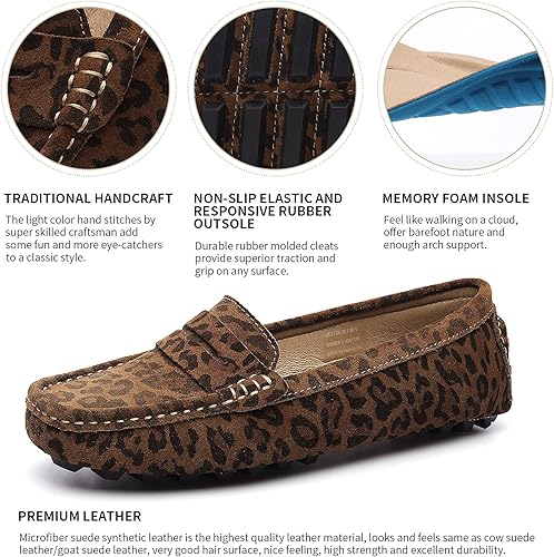 Osslue Women's Suede Leather Casual Penny Loafers Retro Ladies Moccasins Driving Mocs Comfort Slip-On Fashion Boat Shoes Classic Flats