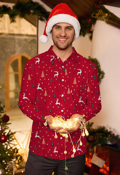Arvilhill Mens Christmas Button Shirts Cotton Soft Charm Holiday Print Shirt (S-3XL).