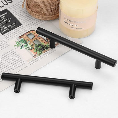 Probrico 5 Pack4 Inch Flat Black Dresser Pulls Cabinet Handles,Stainless Steel Euro Bar Cabinet Handles Dresser Pulls for Kitchen Closet Cupboard Wardrobe,Total Lenght:162mm(6-45 Inch)