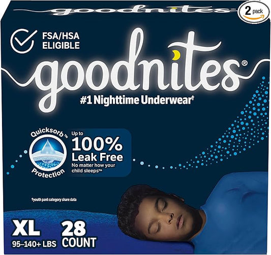 Goodnites Boys' Bedwetting Underwear, Size Extra Large (95-140 lbs), 28 Ct (2 Packs of 14), Packaging May Vary