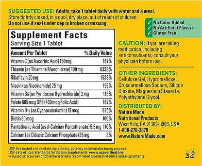 Nature Made Super B Complex with Vitamin C and Folic Acid, Dietary Supplement for Immune Support, 140 Tablets, 140 Day Supply