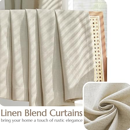 jinchan Oat Linen Curtains 96 Inches Long for Living Room Farmhouse with Lined Rod Pocket Back Tab Light Filtering Window Drapes with Lined for Bedroom Curtains 2 Panels Oat