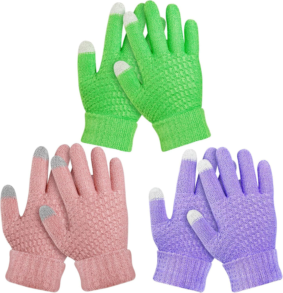 ONESING 3 Pairs Kids Winter Gloves Touch Screen Warm Gloves Knit Gloves for Boys Girls
