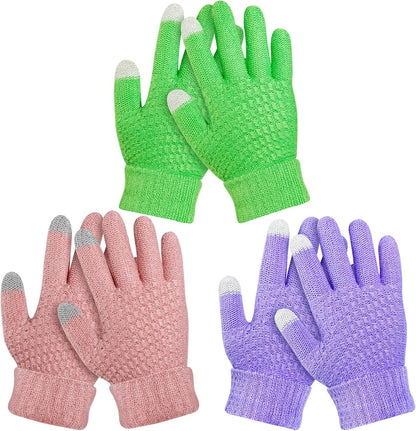 ONESING 3 Pairs Kids Winter Gloves Touch Screen Warm Gloves Knit Gloves for Boys Girls