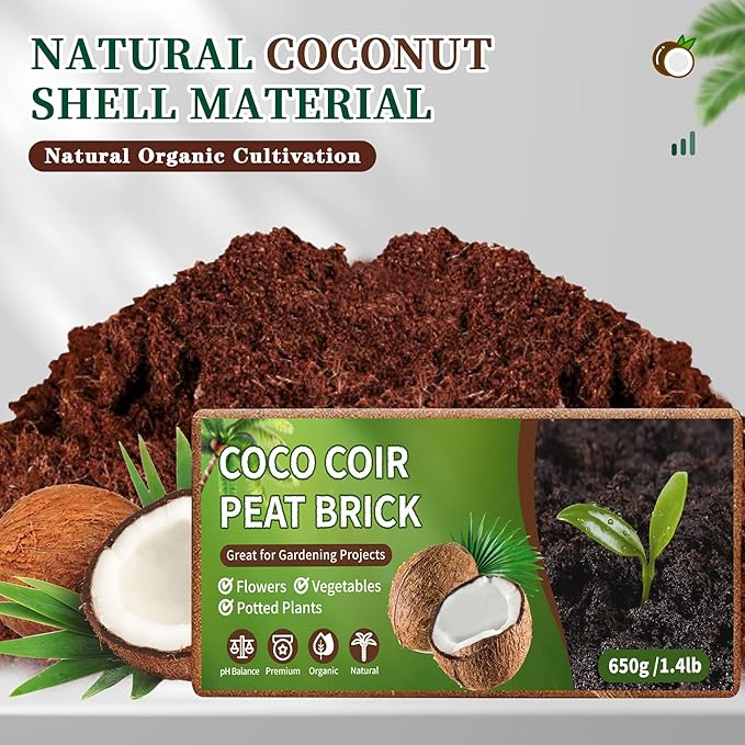 Coco Coir Bricks Potting Soil, 1 Pcs Natural Organic Compressed Coconut Fiber Soil Alternative to Peat Moss for Indoor Outdoor Plants Gardening Flowers Vegetables and Herbs