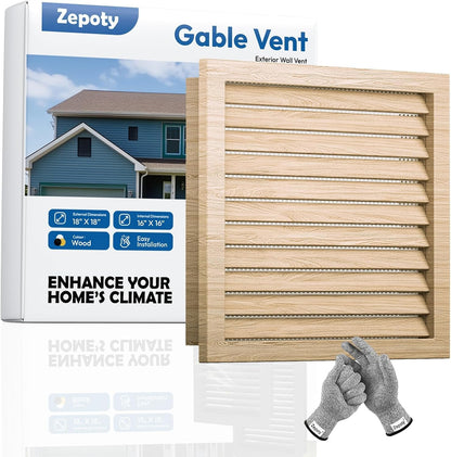 18" x 18" Wood Gable Vent with Metal Screen – Heavy-Duty Mesh, Paintable Finish, Perfect for Attics & Outdoor Sheds, Vent Opening: 16" x 16"
