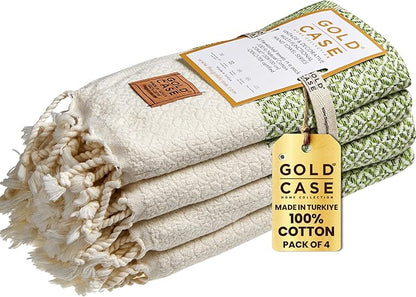 Gold CASE Turkish Hand Towels for Bathroom Set of 4 – 20 x 40'' – 100% Cotton Bathroom Towels – Aphrodite Kitchen Small Towel for Spa, Face, Tea & Dishcloth – Decorative Patterned Weave – Pistachio