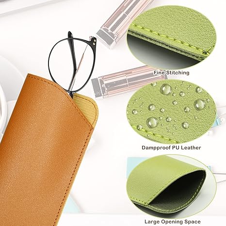 6Pcs Soft Eyeglass Cases for Women Men, Portable Leather Eyeglass Case Sunglass Case, Anti Scratch Glasses Pouch Reading Glasses Case Glass Bag for Storing Glasses Cashes Coins Headphones Keys