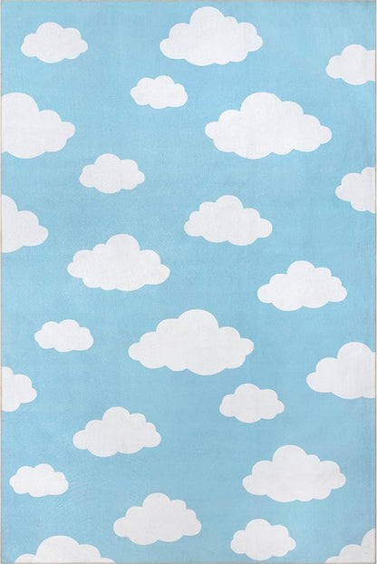 nuLOOM Lilia Machine Washable Kids Cloud Ultra Thin Area Rug, 4' x 6', Light Blue