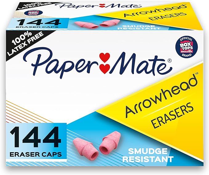 Paper Mate Arrowhead Pink Pearl Cap Erasers, 144 Count