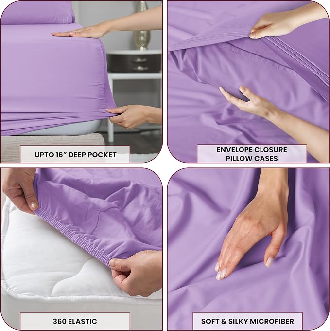 LUX Decor King Sheet Set 4 Piece Ultra-Soft Microfiber Bed Sheets