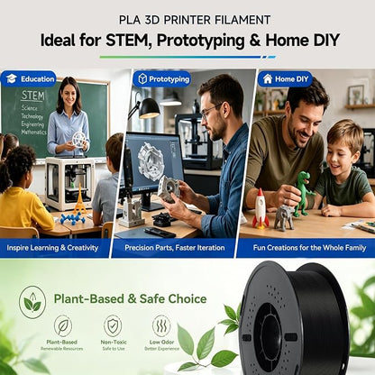 Kingroon PLA 3D Printer Filament, Dimensional Accuracy +/- 0.02 mm, 1 kg Spool(2.2lbs), 1.75 mm?Black
