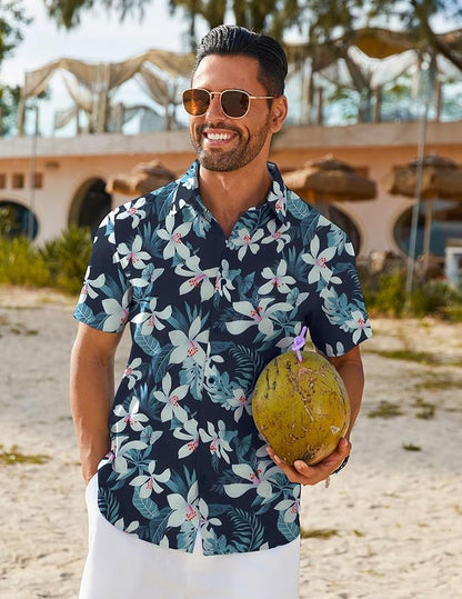 COOFANDY Mens Hawaiian Shirt Short Sleeve Button Down Shirts Tropical Floral Summer Beach Shirts