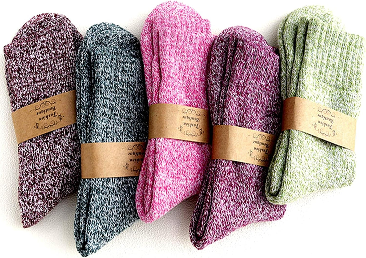 JUNAN 2Pairs Ladies thermal Winter socks, Womens Thick Knitting Warm & comfy Wool Crew Vintage Style Sock