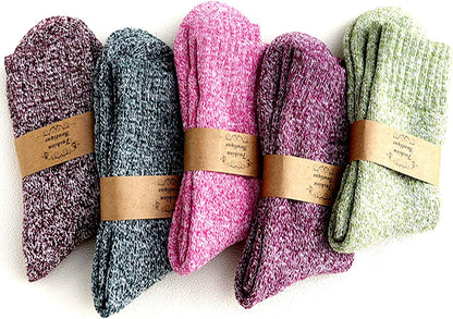 JUNAN 2Pairs Ladies thermal Winter socks, Womens Thick Knitting Warm & comfy Wool Crew Vintage Style Sock