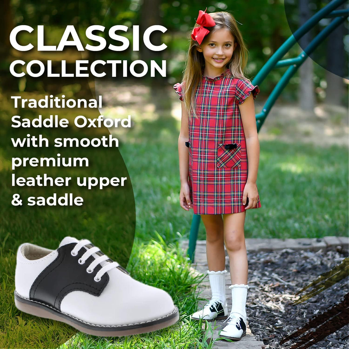 FOOTMATES Cheer Lace-Up Saddle Oxford Girls and Boys Dress Shoes with Wide Toe Box and Custom-Fit Insoles, Non-Marking Outsoles Toddler 7.5