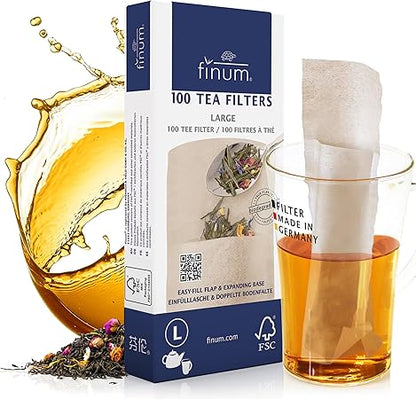 Finum Disposable Paper Tea Filter Bags for Loose Tea, Brown, Large, 100 Count