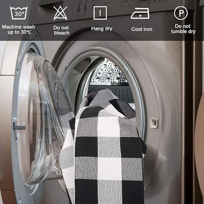 SEEKSEE Cotton Buffalo Plaid Rug 2'x3' Black and White Checked Rug Washable Doormats Indoor Outdoor Rugs for Layered Front Door Mats, Porch, Kitchen, Farmhouse, Entryway
