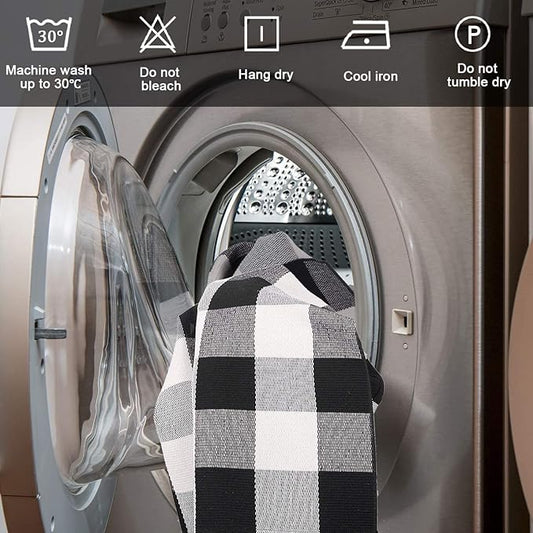 SEEKSEE Cotton Buffalo Plaid Rug 2'x3' Black and White Checked Rug Washable Doormats Indoor Outdoor Rugs for Layered Front Door Mats, Porch, Kitchen, Farmhouse, Entryway