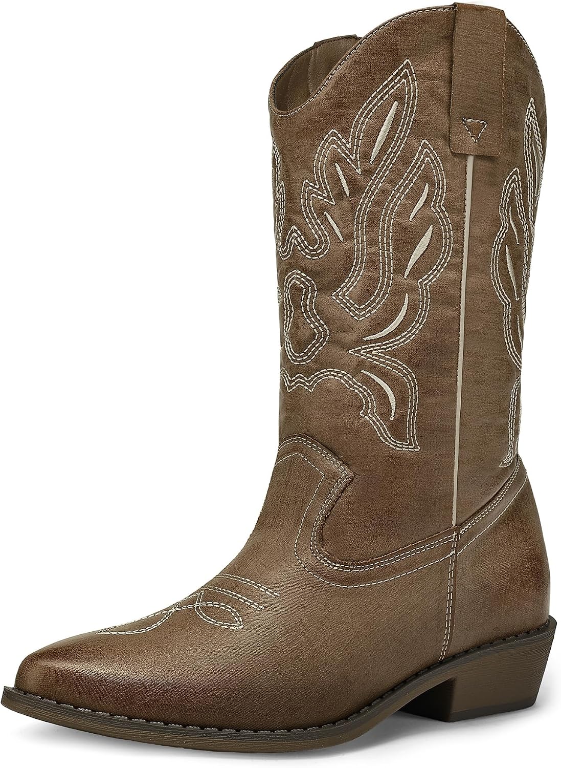 mysoft Cowboy Boots For Women - Western Cowgirl Boots Mid Calf Chunky Heel Booties Pointed Toe Country Shoes
