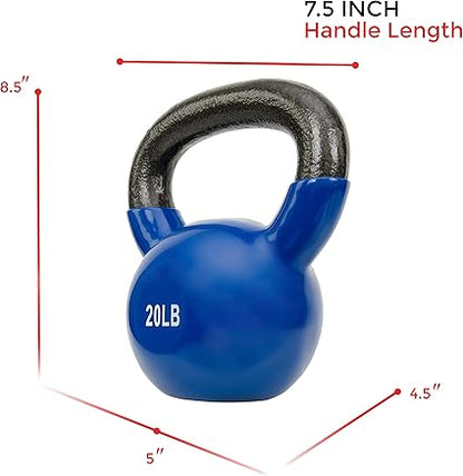 Sunny Health  Fitness Vinyl Coated Kettlebell for Strength Weight Training  Swinging Exercise - In 5, 10, 15, 20, 25 Pound