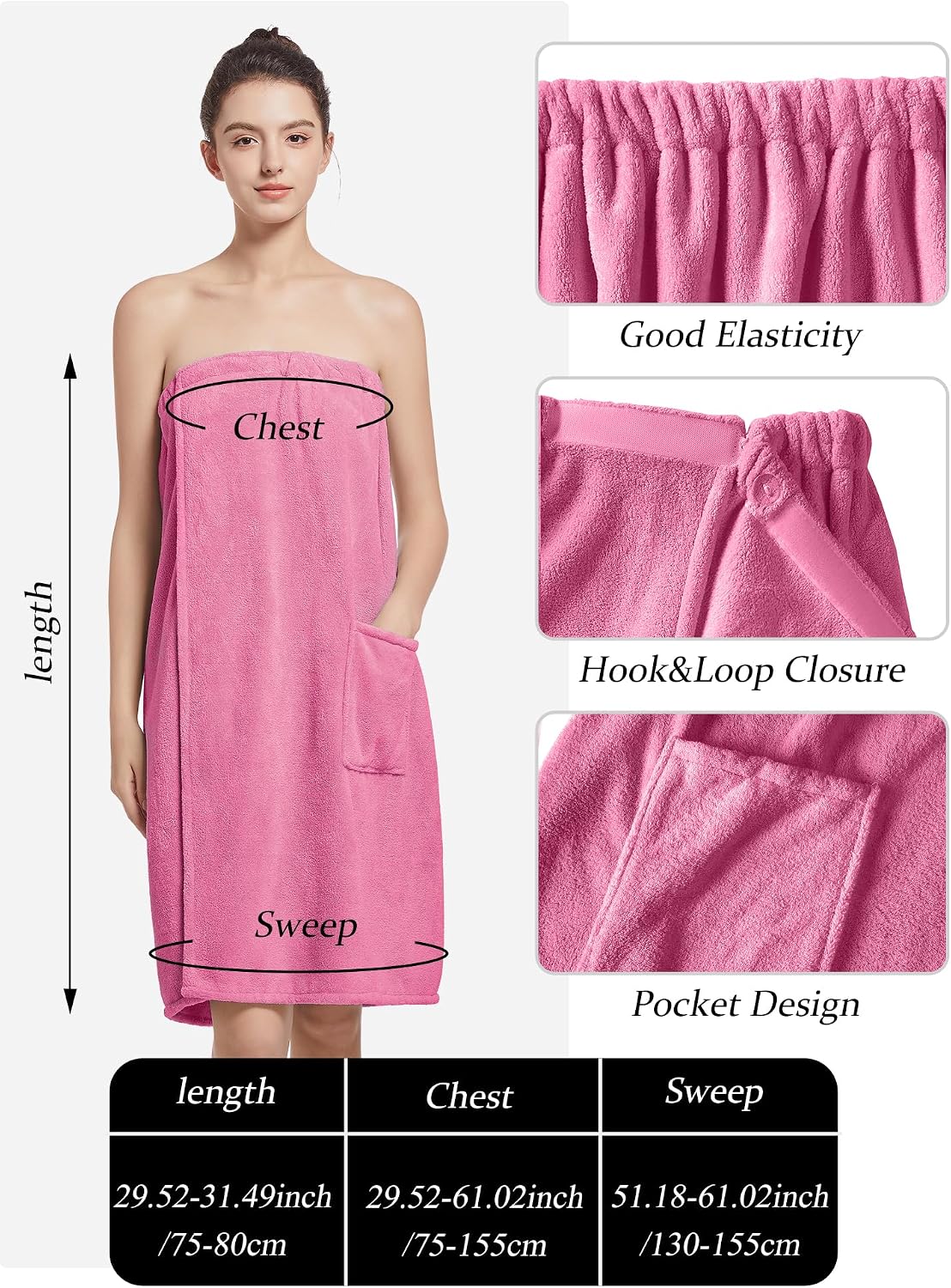 Women'S Soft Wrap Towel Full Length?Bath Robe After Shower Female Plush Long?Spa Bathrobes Lightweight With Pockets .