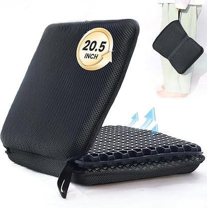 Portable Gel Seat Cushion, Up to 20.5" Foldable Travel Cushion for Home, Office Chair, Bleacher, Folding Egg Gel Cushion for Stadium, Travel, Camping, Seat Cushion for Pressure ReliefBlack