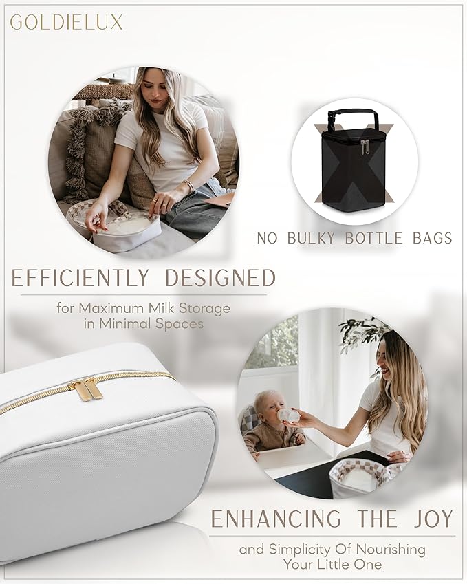 Breast Milk Cooler Travel Bag - Waterproof Breastmilk Storage Bag Cooler w/Ice Pack, Checkerboard Interior, Leather Strap, & More - Versatile Insulated Cooler Bag - Ideal Baby Travel Essentials