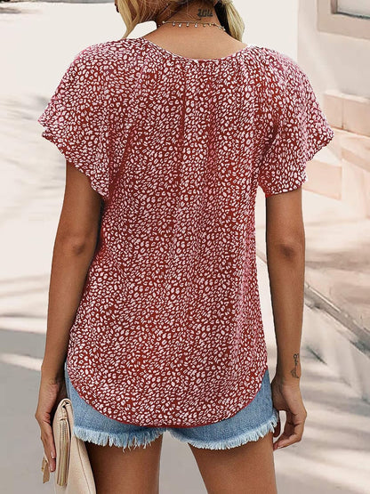 Women's Casual Floral Ruffle Short Sleeve Tops Cute Boho V Neck Loose Blouses Summer Fall Shirts