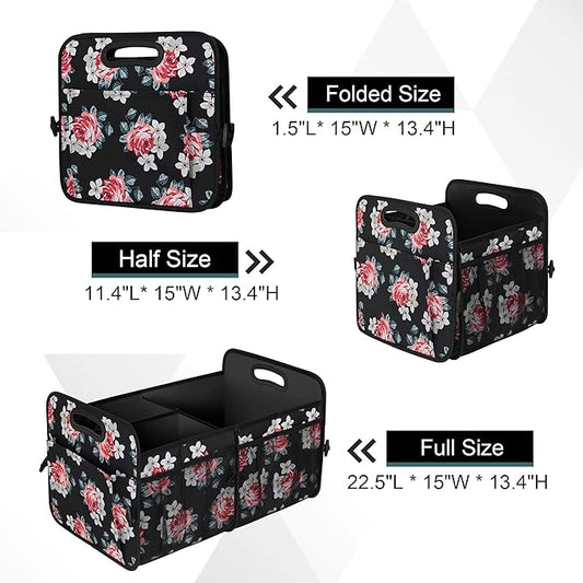 Femuar Car Trunk Organizer,Car Storage Organizer with 72L Large Capacity Waterproof Collapsible and 11 Pockets,Trunk Organizer for Car SuvJeepSedan, Large Size, Flower