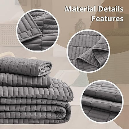EXQ Home Quilt Set FullQueen Size Grey 3 Piece,Lightweight Soft Coverlet Modern Style Stitched Quilt Pattern Bedspread Set for All Season(1 Quilt,2 Pillow Shams)
