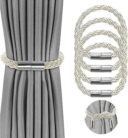 Modern Simple Rough Cord Twist Curtain Tiebacks No Hole Installation Magnetic Clasp
