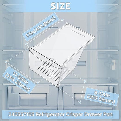 HECASA 240337103 240337102 Refrigerator Crisper Drawer Pan Replacement For 240337105 240337107 240337108 240337109 Refrigerator Pan Shelf Replacement only Plastic Clear