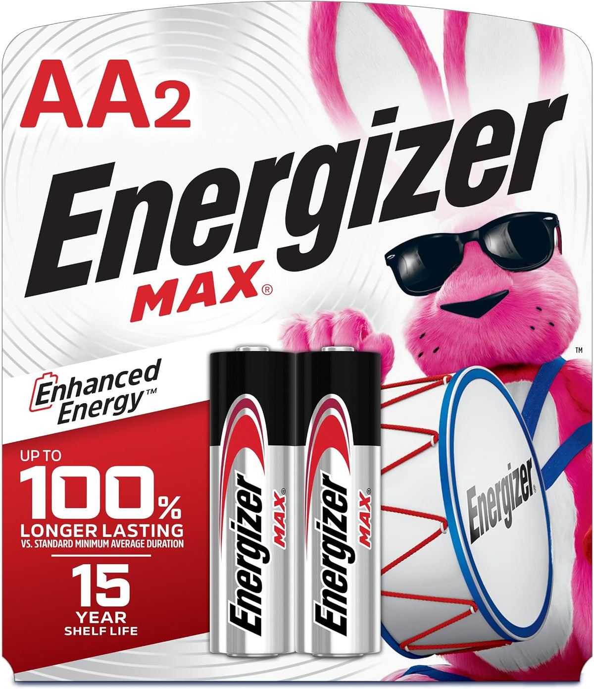 Energizer MAX Alkaline Double A Batteries, 2 Count, Long-Lasting AA Batteries, Suitable for Kids' Toys and Everyday Electronics
