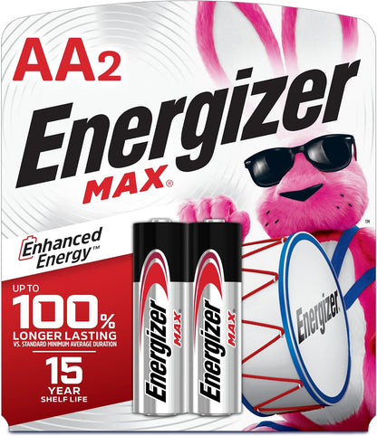 Energizer MAX Alkaline Double A Batteries, 2 Count, Long-Lasting AA Batteries, Suitable for Kids' Toys and Everyday Electronics