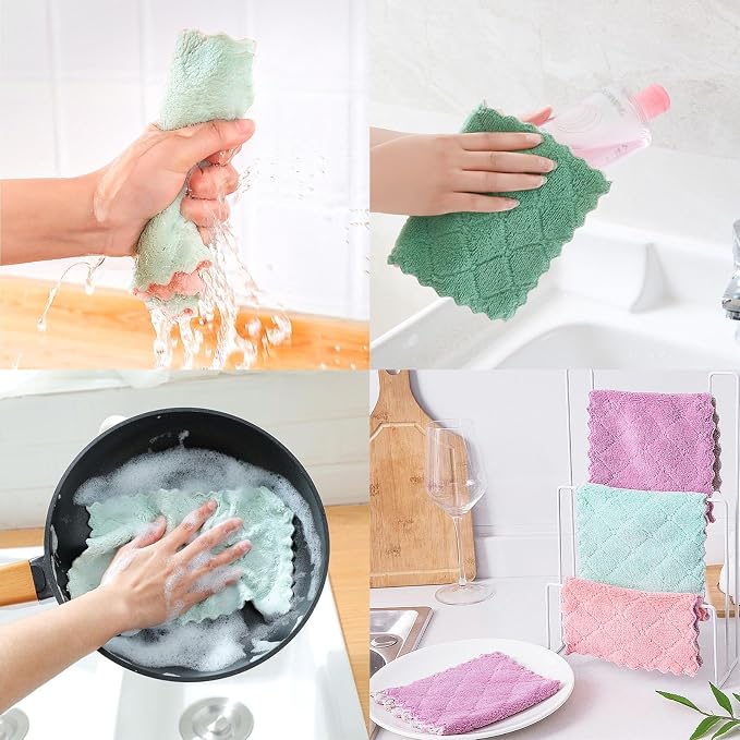 Reusable Microfiber Kitchen Cleaning Cloths – Super Absorbent, Quick-Drying Dish Towels for Kitchen Car Furniture Bowl Tea. 10.6" x 6.3" Coral Velvet Dishcloths Lint-Free Machine Washable 10 Pack