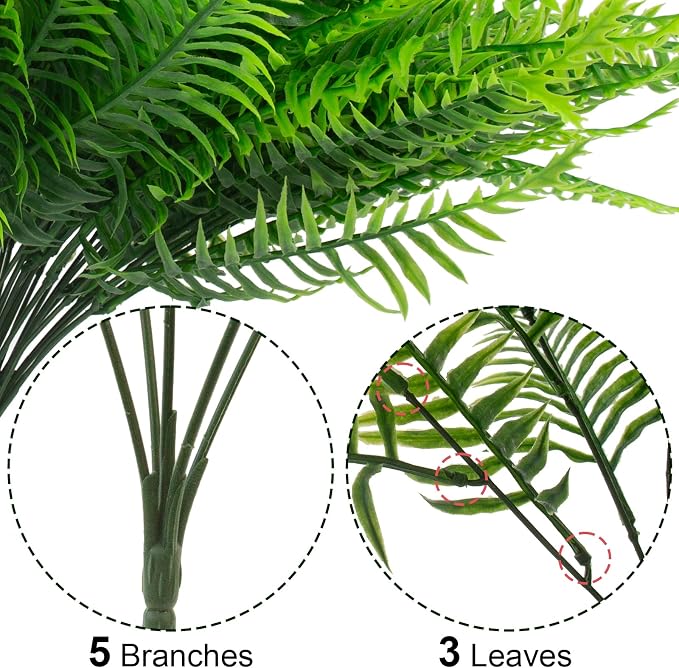 lovemoon 12 Pcs Fake Ferns for Outdoors UV Resistant Faux Fern Plants, Artificial Greenery Fern Stmes for Outside, Garden Porch & Patio Greenery Decor (12, Light Green)