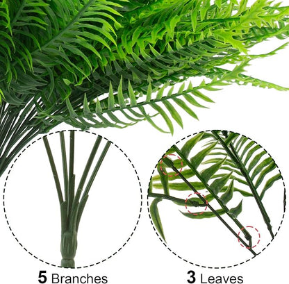lovemoon 12 Pcs Fake Ferns for Outdoors UV Resistant Faux Fern Plants, Artificial Greenery Fern Stmes for Outside, Garden Porch & Patio Greenery Decor (12, Light Green)