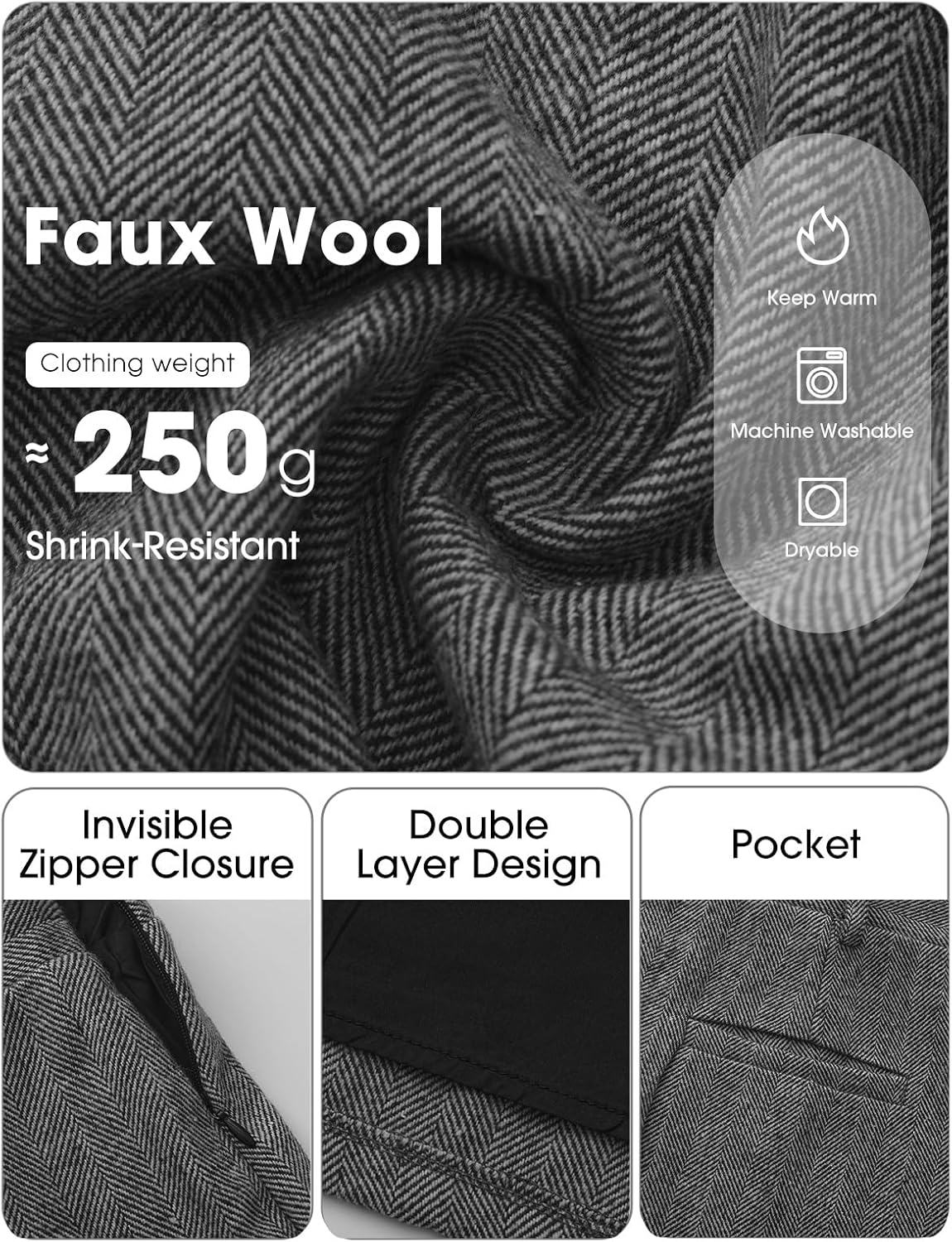 EXLURA Womens Tweed Bodycon Mini Skirt High Waist Side Zipper Fall Trendy Pencil Short Skirts Business Casual Outfits Pockets